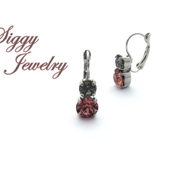 Swarovski Crystal Double Drop Earrings in Blush Rose and Black Diamond - Picture 2 of 5